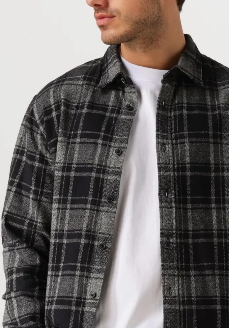 zwarte selected homme casual overhemd slhreg-owen flannel mix shirt