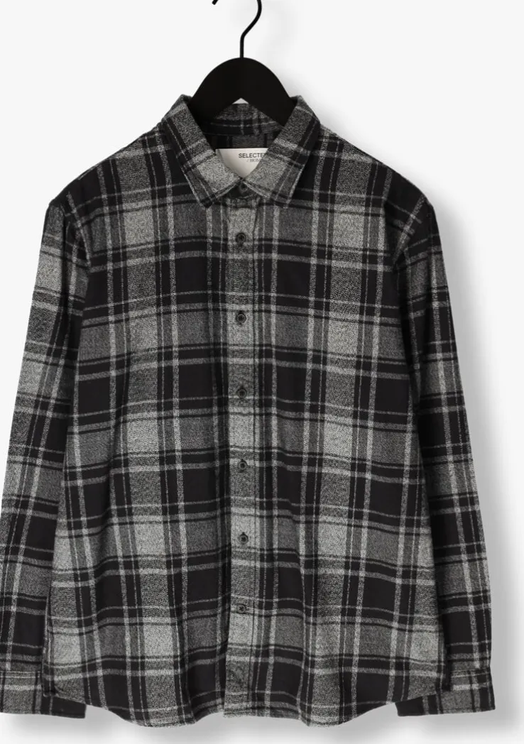 zwarte selected homme casual overhemd slhreg-owen flannel mix shirt