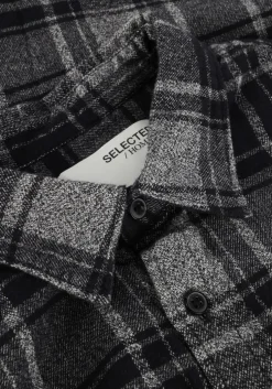 zwarte selected homme casual overhemd slhreg-owen flannel mix shirt