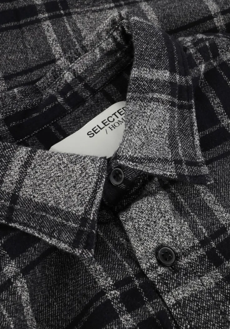 zwarte selected homme casual overhemd slhreg-owen flannel mix shirt