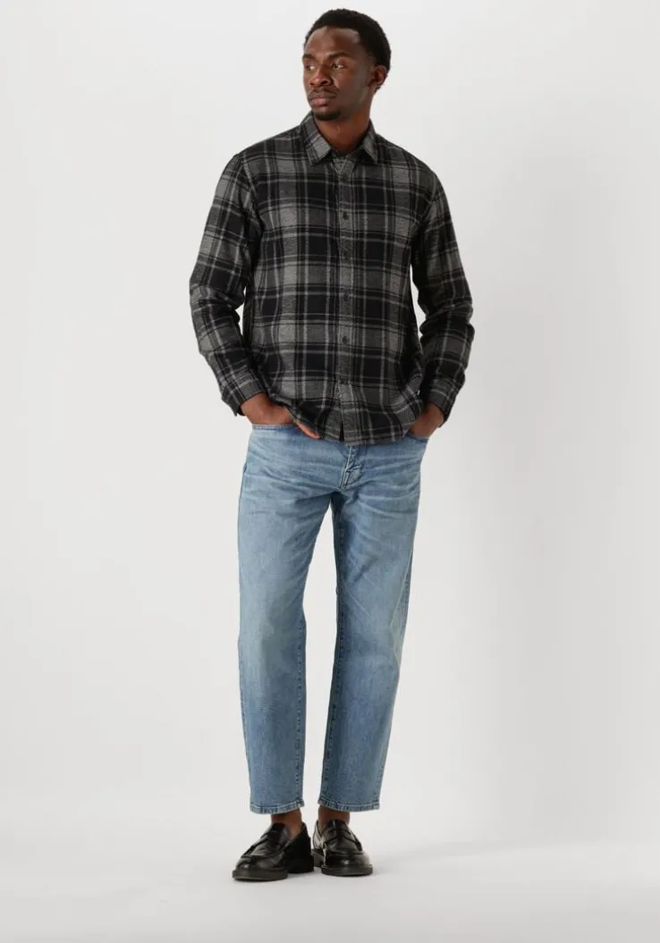 zwarte selected homme casual overhemd slhreg-owen flannel mix shirt