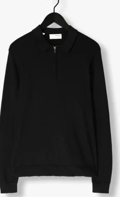 zwarte selected homme polo slhberg ls half zip polo