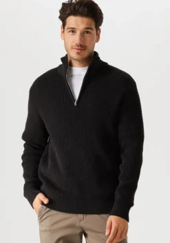 zwarte selected homme trui slhtheo ls knit structure half zip