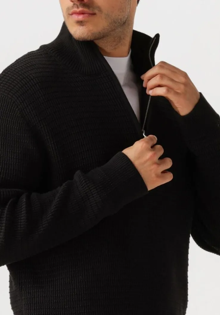 zwarte selected homme trui slhtheo ls knit structure half zip