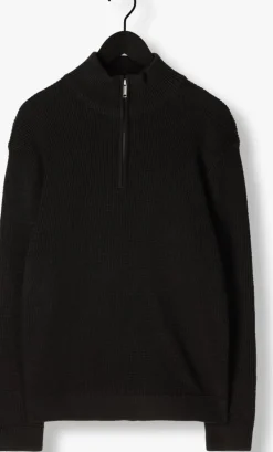 zwarte selected homme trui slhtheo ls knit structure half zip