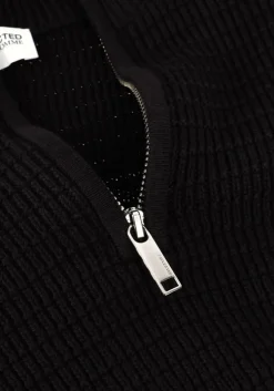 zwarte selected homme trui slhtheo ls knit structure half zip