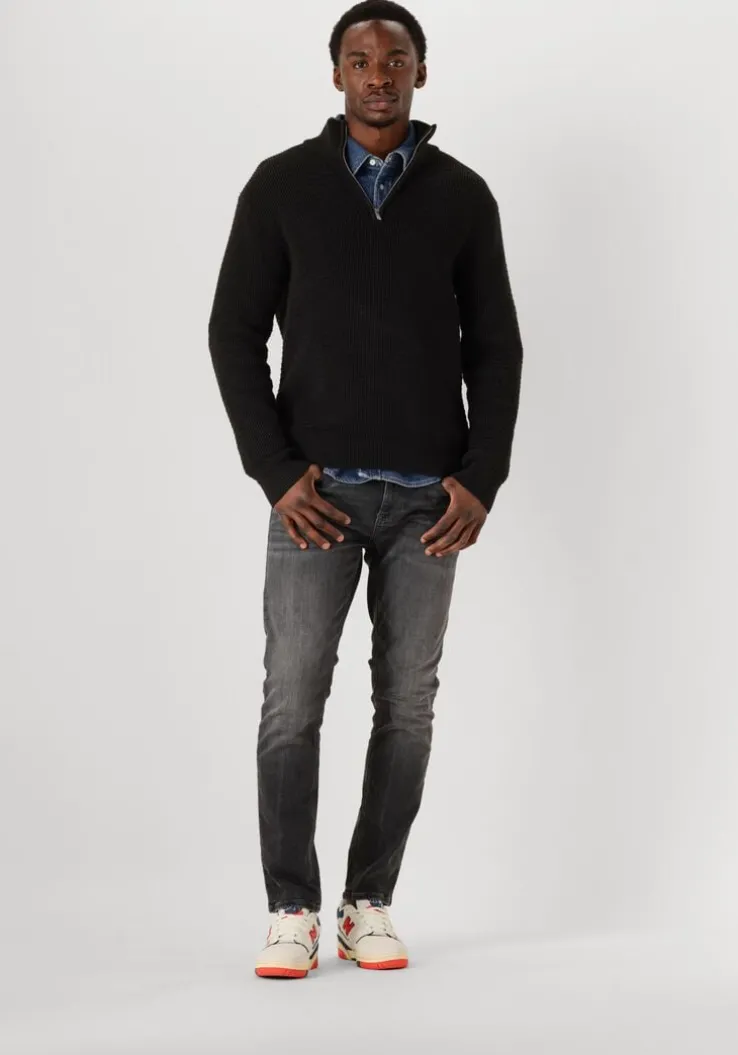 zwarte selected homme trui slhtheo ls knit structure half zip