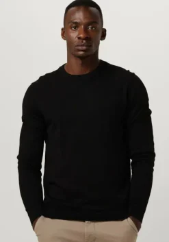 zwarte selected homme trui slhtown merino coolmax knit crew
