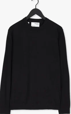 zwarte selected homme trui slhtown merino coolmax knit crew