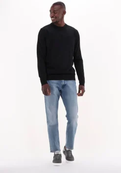 zwarte selected homme trui slhtown merino coolmax knit crew