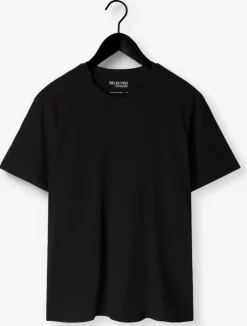 zwarte selected homme t-shirt slhaspen ss o-neck tee noos