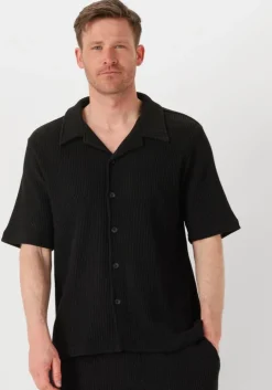 zwarte shiwi casual overhemd men dean waffle structure shortsleeve