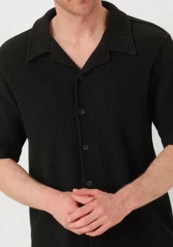 zwarte shiwi casual overhemd men dean waffle structure shortsleeve