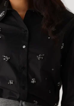 zwarte summum blouses blouse crispy poplin diamants