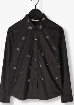 zwarte summum blouses blouse crispy poplin diamants