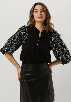 zwarte summum blouses shirt cotton embroidered