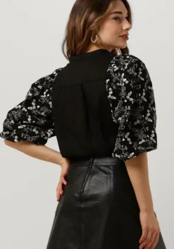zwarte summum blouses shirt cotton embroidered