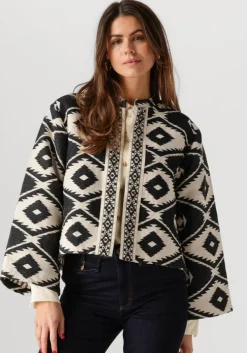 zwarte summum jack short round neck jacket geo aztek