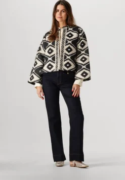 zwarte summum jack short round neck jacket geo aztek