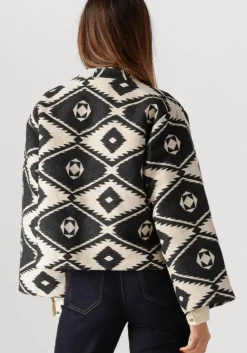 zwarte summum jack short round neck jacket geo aztek