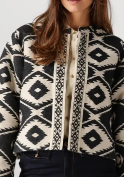 zwarte summum jack short round neck jacket geo aztek