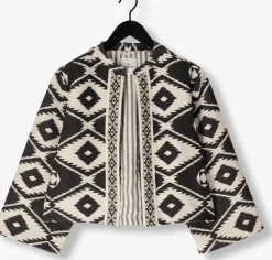 zwarte summum jack short round neck jacket geo aztek