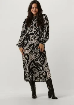 zwarte summum midi jurk dress irregular dots hammered