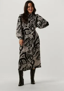zwarte summum midi jurk dress irregular dots hammered