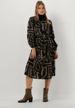 zwarte summum midi jurk dress abstract leaves