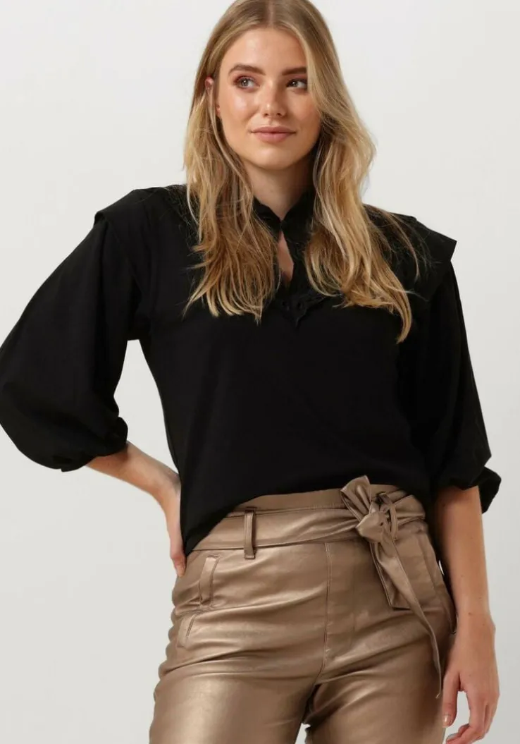 zwarte summum top jersey top 3/4 sleeve jersey and embroidery mic