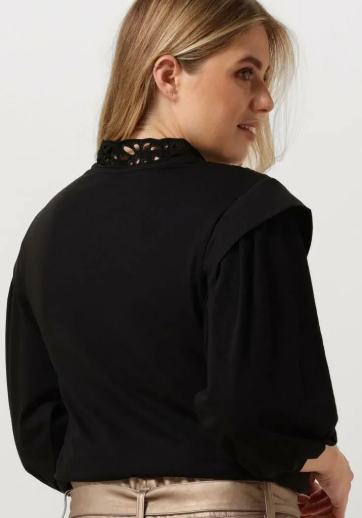 zwarte summum top jersey top 3/4 sleeve jersey and embroidery mic