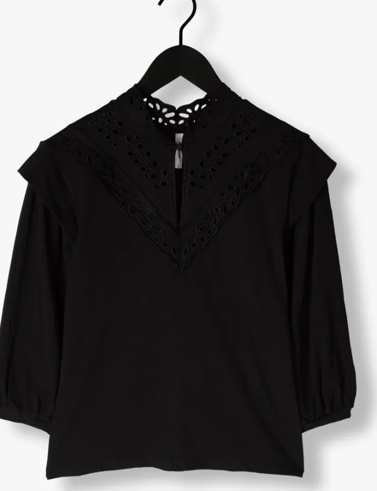 zwarte summum top jersey top 3/4 sleeve jersey and embroidery mic