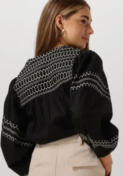 zwarte summum top top embroidered cotton poplin