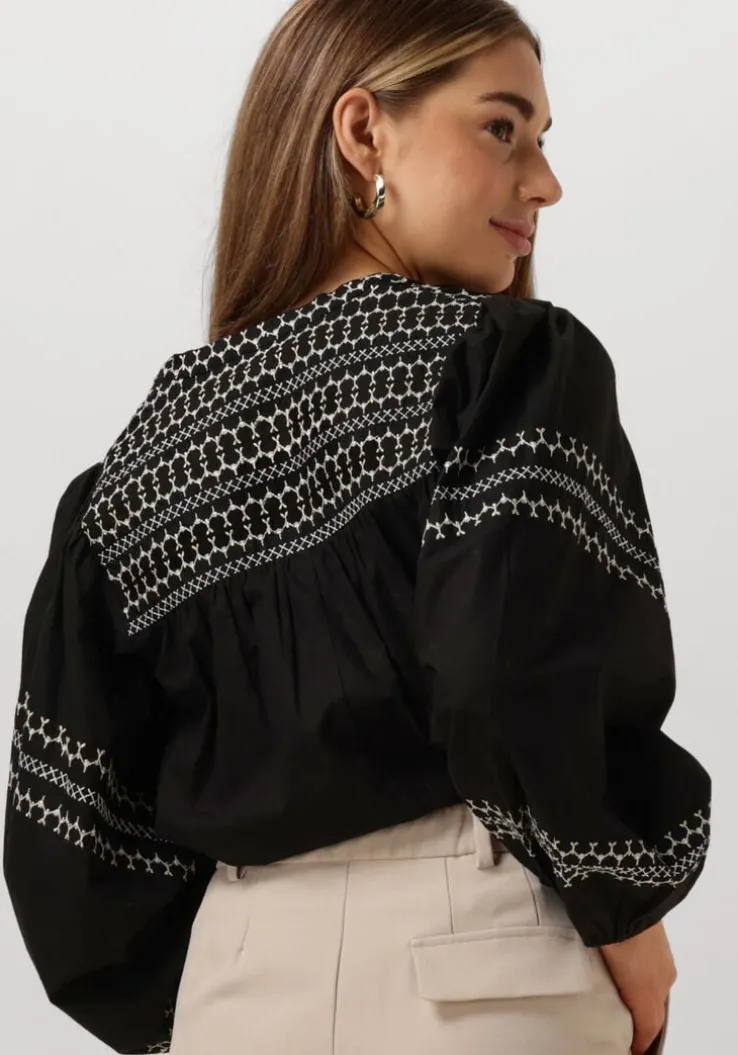zwarte summum top top embroidered cotton poplin