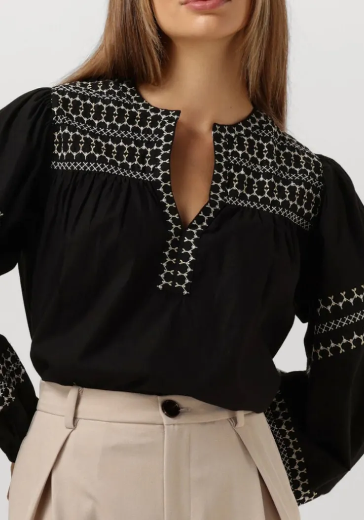zwarte summum top top embroidered cotton poplin
