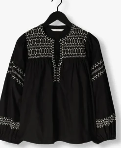 zwarte summum top top embroidered cotton poplin