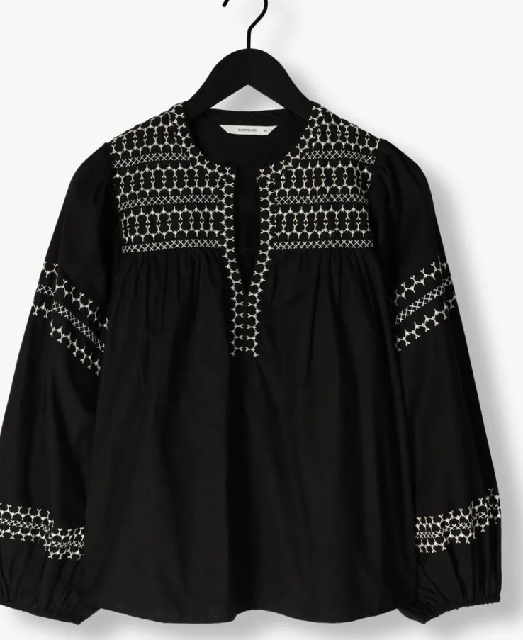 zwarte summum top top embroidered cotton poplin