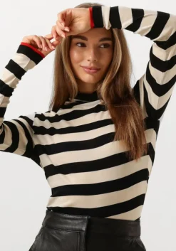 zwarte summum tops & t-shirts turtle neck top sheer jersey stripe