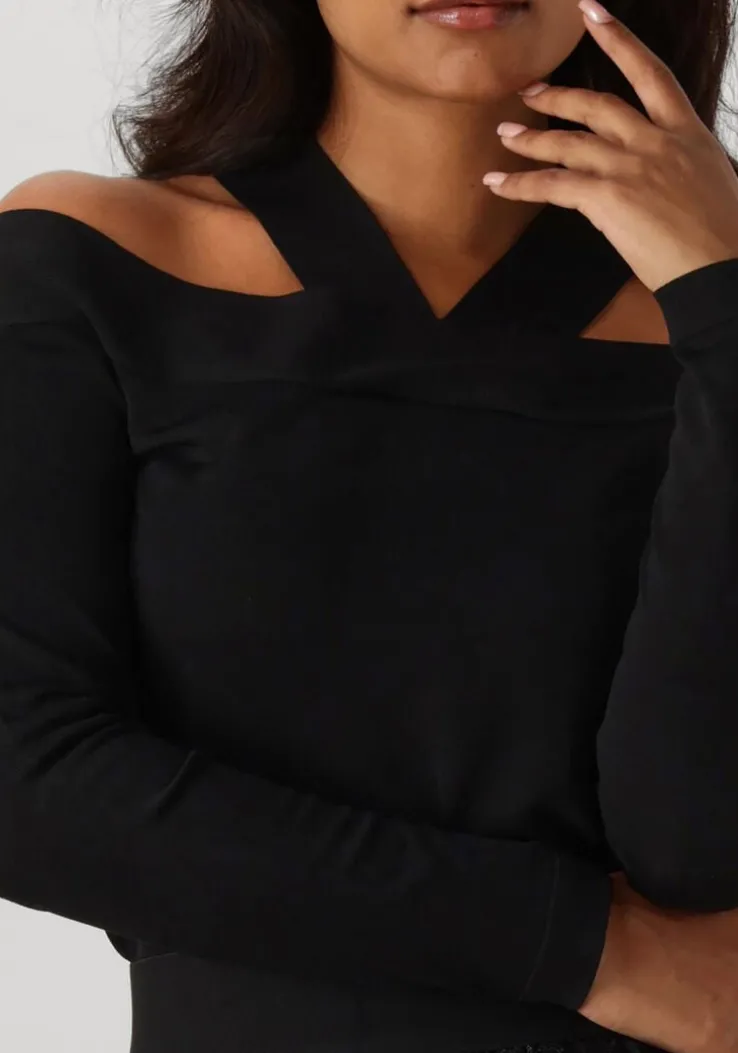 zwarte summum trui bare shoulder top dull