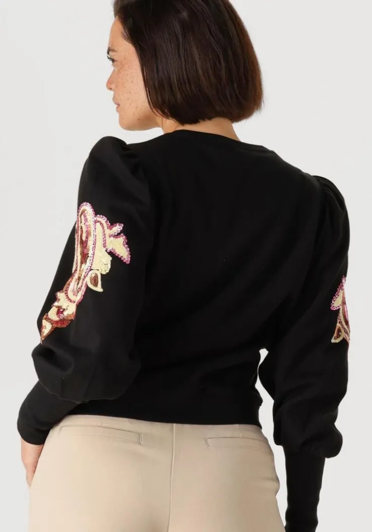 zwarte summum trui puff sleeve embellished sweater
