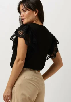 zwarte summum t-shirt jersey top tee with lace