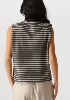 zwarte summum t-shirt sleeveless top knitted stripe coated