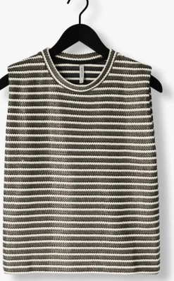 zwarte summum t-shirt sleeveless top knitted stripe coated