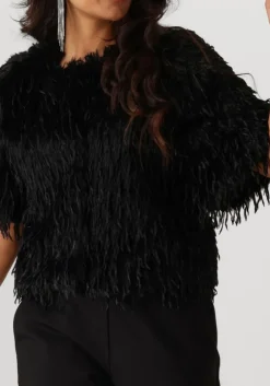 zwarte summum vest shortsleeve jacket faux feather fur