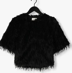 zwarte summum vest shortsleeve jacket faux feather fur