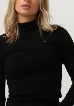 zwarte tommy hilfiger coltrui slim 5x2 rib roll-nk ls