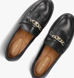 zwarte tommy hilfiger loafers th chain fringe leather loafer