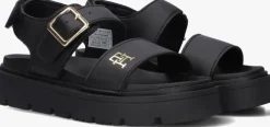 zwarte tommy hilfiger platte sandalen 33785