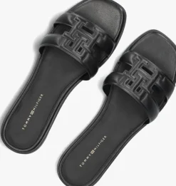 zwarte tommy hilfiger slippers th logo strap mule