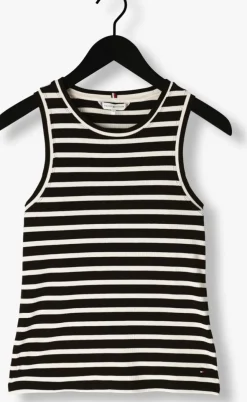 zwarte tommy hilfiger top slim 5x2 rib stripe tank ns
